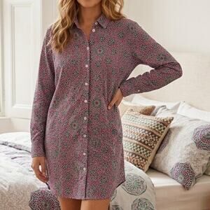 Derek Rose London Kaleidoscope Sleepshirt Womens Large Button Front Night Shirt